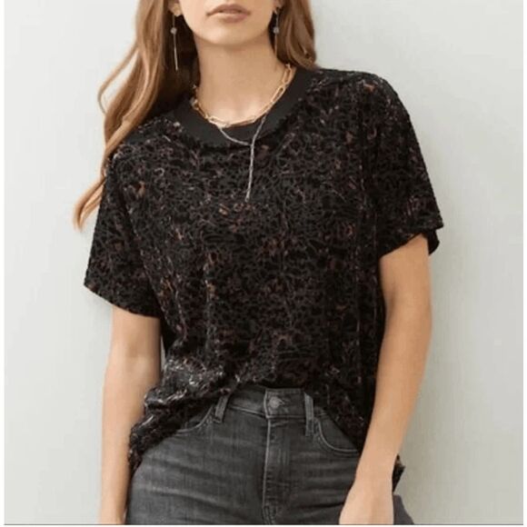 We the Free People Teddy Burnout Velvet Tee Size Medium Cheetah Black Combo - Picture 1 of 8